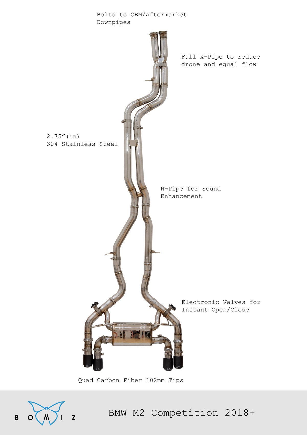 Bomiz BMW F87 M2 Competition Valved Exhaust System - Bomiz